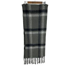 Steve Madden Plaid Scarf Wrap 76" X 15" Black Gray Soft Fuzzy Oversize